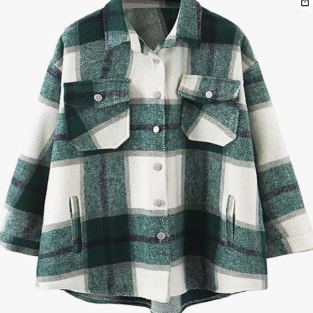 Plaid Flannel Shackets Jacket Button Down Shirt Coat - Size M